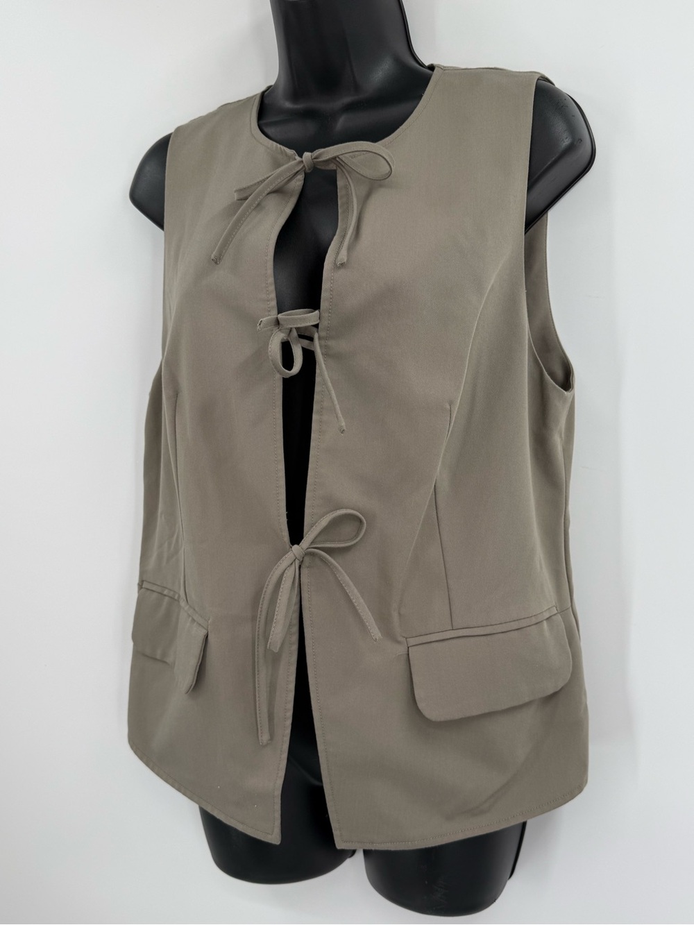 Free People Celia Tie Front Suit Vest | Greyed Olive | Small - Picture 6 of 8